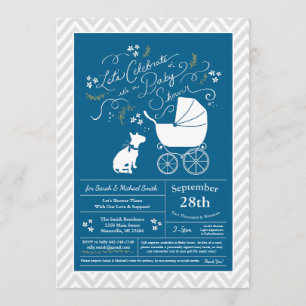 Invitation Bull Terrier Chien Baby shower Blue Boy