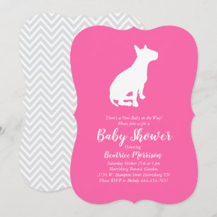 Invitation Bull Terrier Chien Baby shower fille rose