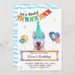 Invitation Bull Terrier laisse Pawty Dog fête d'anniversaire