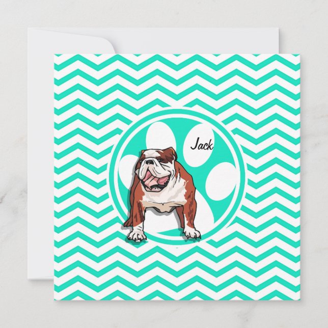 Invitation Bulldog ; Aqua Green Chevron (Devant)
