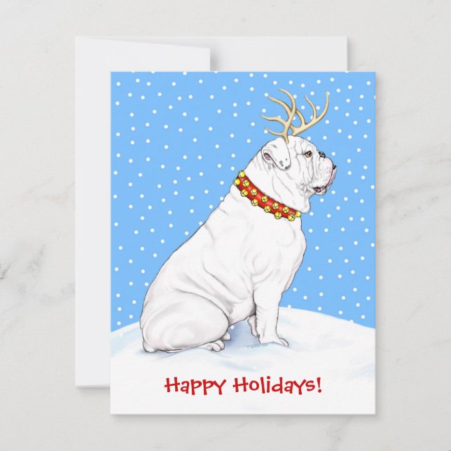 Invitation Bulldog Christmas Reindeer White (Devant)