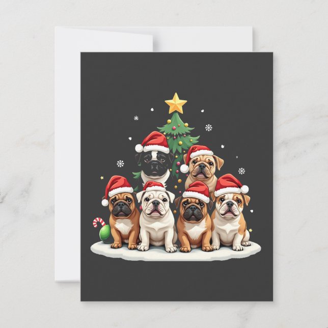 Invitation Bulldog Christmas Tree Santa Hat Puppy Amateurs (Devant)