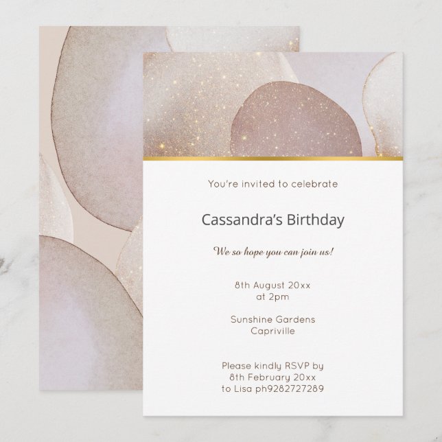 INVITATION BULLE ABSTRAITE EN MARBRE ANNIVERSAIRE NEUTRE (Devant / Derrière)