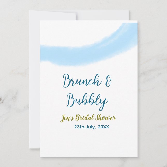 Invitation Bulle d'aquarelle dorée bleue et thème de mariage  (Devant)
