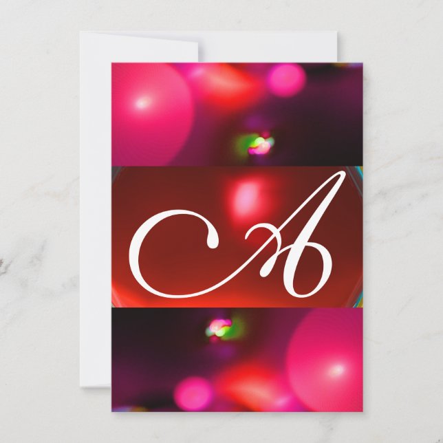 Invitation BULLE DE QUANTUM MONOGRAMME rouge noir rose rsvp (Devant)