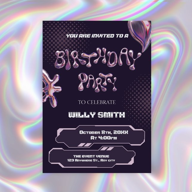 Invitation Bulle métallisée violet Y2K  (Créateur téléchargé)