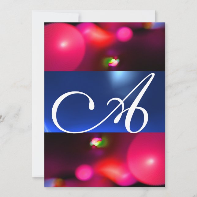 Invitation Bulle quantique monogramme rouge bleu (Devant)