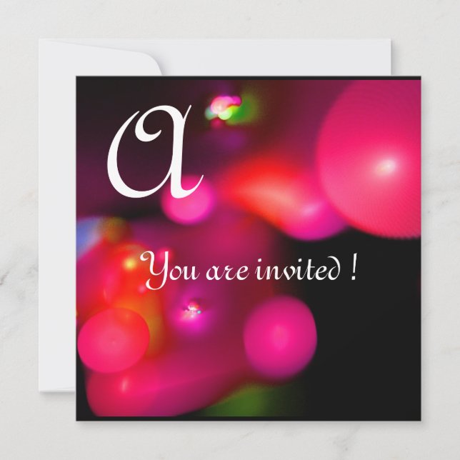 Invitation Bulle quantique monogramme rouge noir rose (Devant)