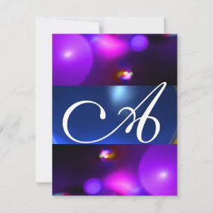 Invitation Bulle quantique monogramme violet bleu