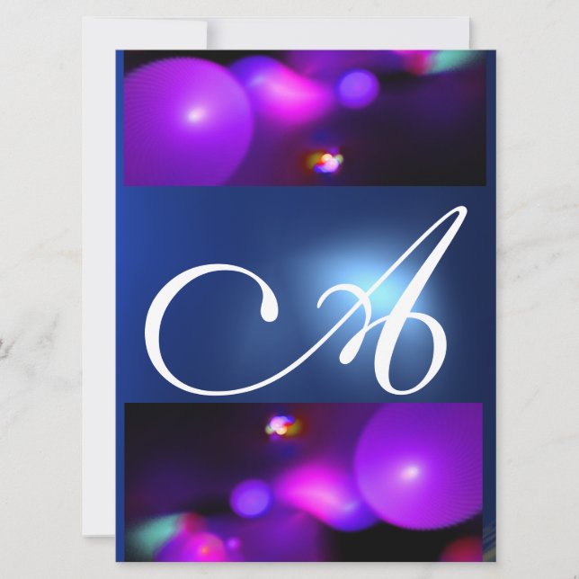 Invitation Bulle quantique monogramme violet bleu (Devant)