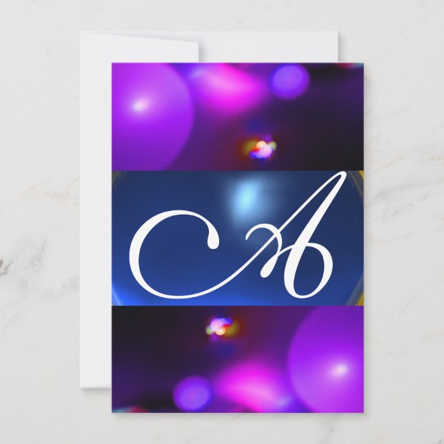 Invitation Bulle Quantique Monogramme  violet bleu rsvp (Devant)