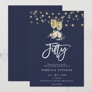 Invitation bulle rose floral marine lumières 50e anniversaire