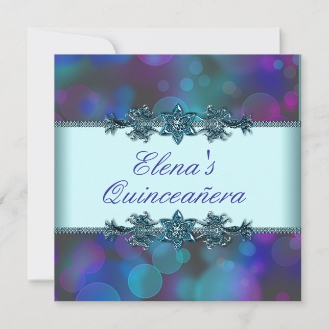 Invitation Bulles Bleu Turquoise Violet Quinceanera (Devant)