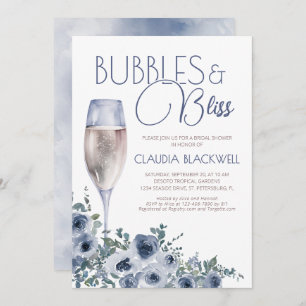 Invitation Bulles Bliss Champagne Fête des mariées Bleue