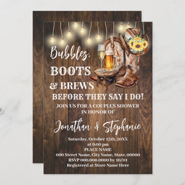 Invitation Bulles Boots & Breve Avant de faire Sunflower West (Devant / Derrière)