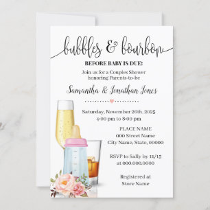 Invitation Bulles & Bourbon avant bébé Baby shower rose dû