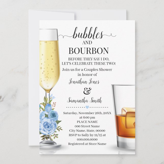 Invitation Bulles & Bourbon avant de faire des couples douche (Devant)