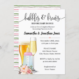 Invitation Bulles & brasseries avant bébé baby shower rose
