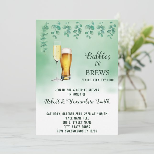 Invitation Bulles & Brevets Couples Wedding shower Eucalyptus (Debout devant)