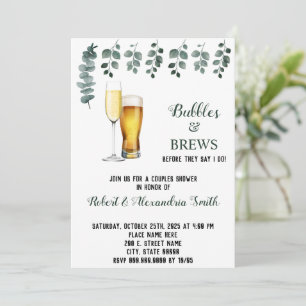 Invitation Bulles & Brevets Couples Wedding shower Eucalyptus