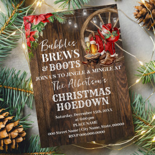 Invitation Bulles Brews & Boots Western Christmas Hoewdown