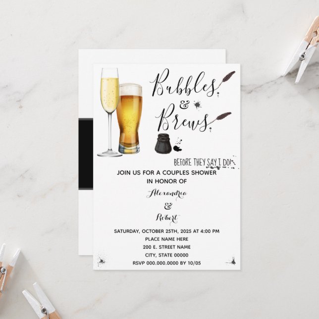 Invitation Bulles & Brews Couples Wedding shower (Devant/Arrière en situation)