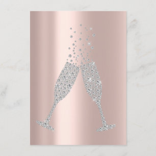 Invitation Bulles champaiennes Verre Gris Argent Diamant Rose