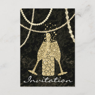Invitation Bulles de champagne en or noir et verre Toasting