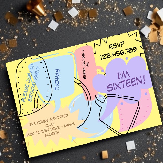 Invitation Bulles de texte de bande dessinée pour l'anniversa (Créateur téléchargé)