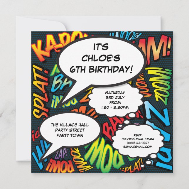 Invitation Bulles de texte de fête d'anniversaire moderne et  (Devant)