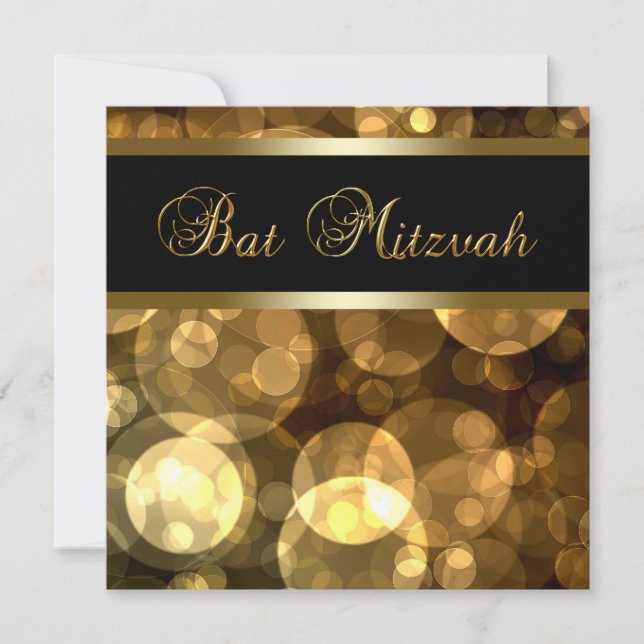 Invitation Bulles d'or noir Bar Mitzvah (Devant)