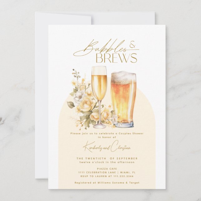 Invitation Bulles et bières Élégante fête prénatale pour coup (Devant)