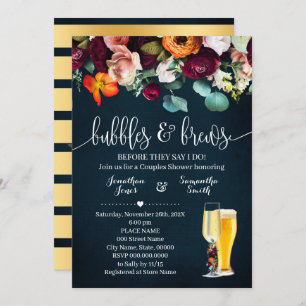 Invitation Bulles et brasse Fleurs de vin Wedding shower bleu