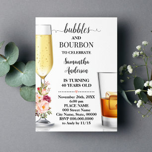 Invitation Bulles & Fleurs roses Bourbon Adultes Anniversaire