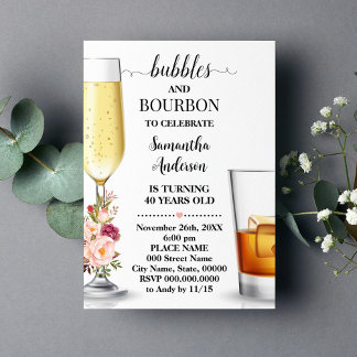 Invitation Bulles & Fleurs roses Bourbon Adultes Anniversaire