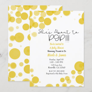 Invitation Bulles jaunes blanches à pois Elle est sur le poin
