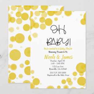 Invitation Bulles jaunes et blanches à pois OH BÉBÉ Shower