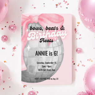 Invitation Bulles Lettres Pink Bow Disco Ball Anniversaire