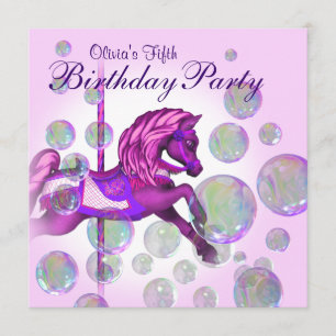 Invitation Bulles roses Carousel Pony Girls Anniversaire