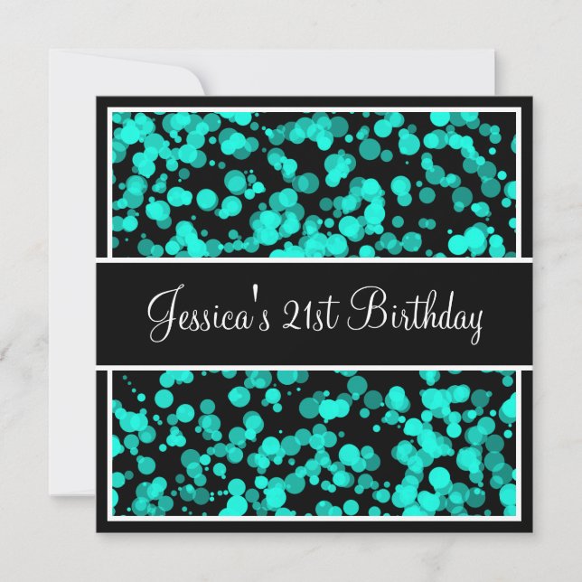 Invitation Bulles turquoises noir et blanc de fête (Devant)