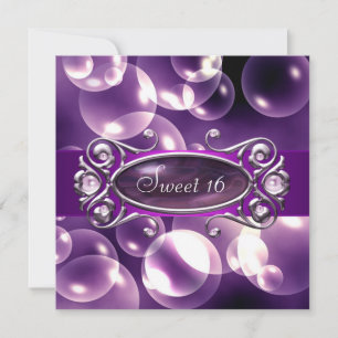 Invitation Bulles Violettes Fête Violette Douce 16