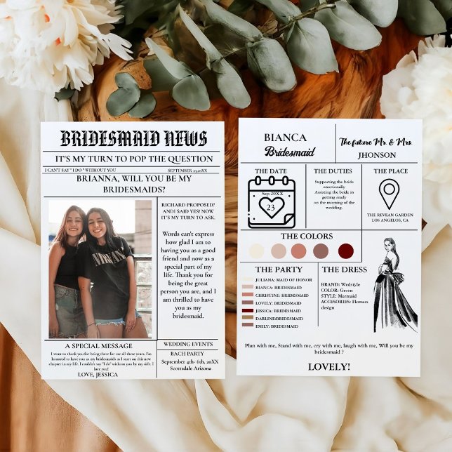 Invitation Bulletin de proposition Bridesmaid+Carte d'informa (Créateur téléchargé)