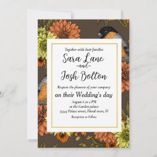 Invitation Bullfinch on autumn floral
