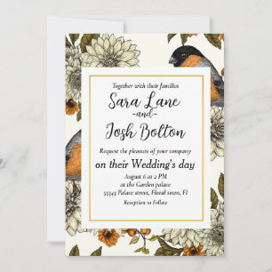 Invitation Bullfinch on autumn floral 2