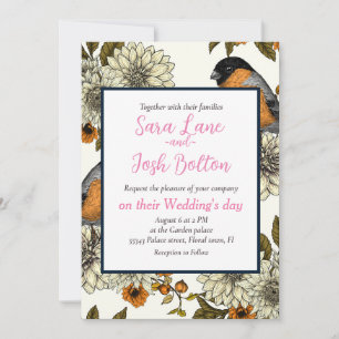 Invitation Bullfinch on autumn floral 2