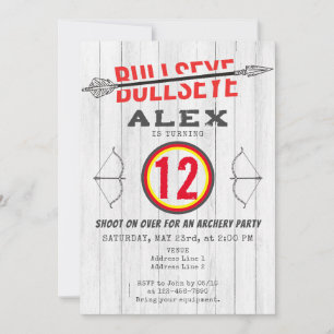 Invitation Bullseye Bow & Arrow tir à l'arc entre fête d'anni
