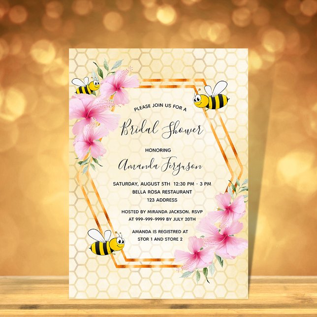 Invitation Bumble abeille nid d'abeille rose flores nuptiale (Créateur téléchargé)