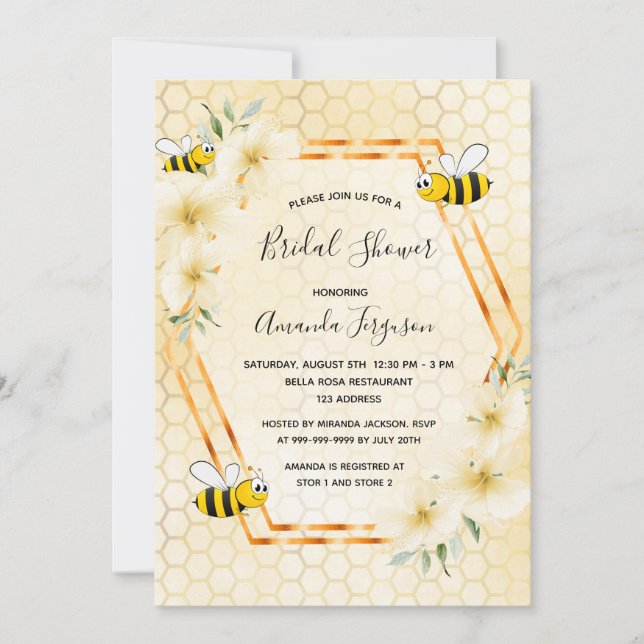 Invitation Bumble abeille nid d'abeille tropical fleuri (Devant)