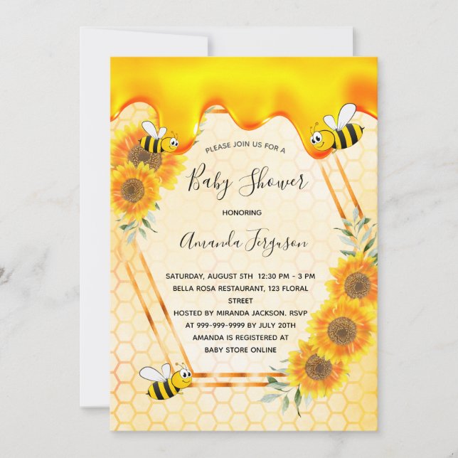Invitation Bumble abeilles tournesol maman à être baby shower (Devant)