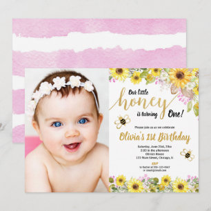 Invitation Bumble bebe girl 1er anniversaire tournesol jaune